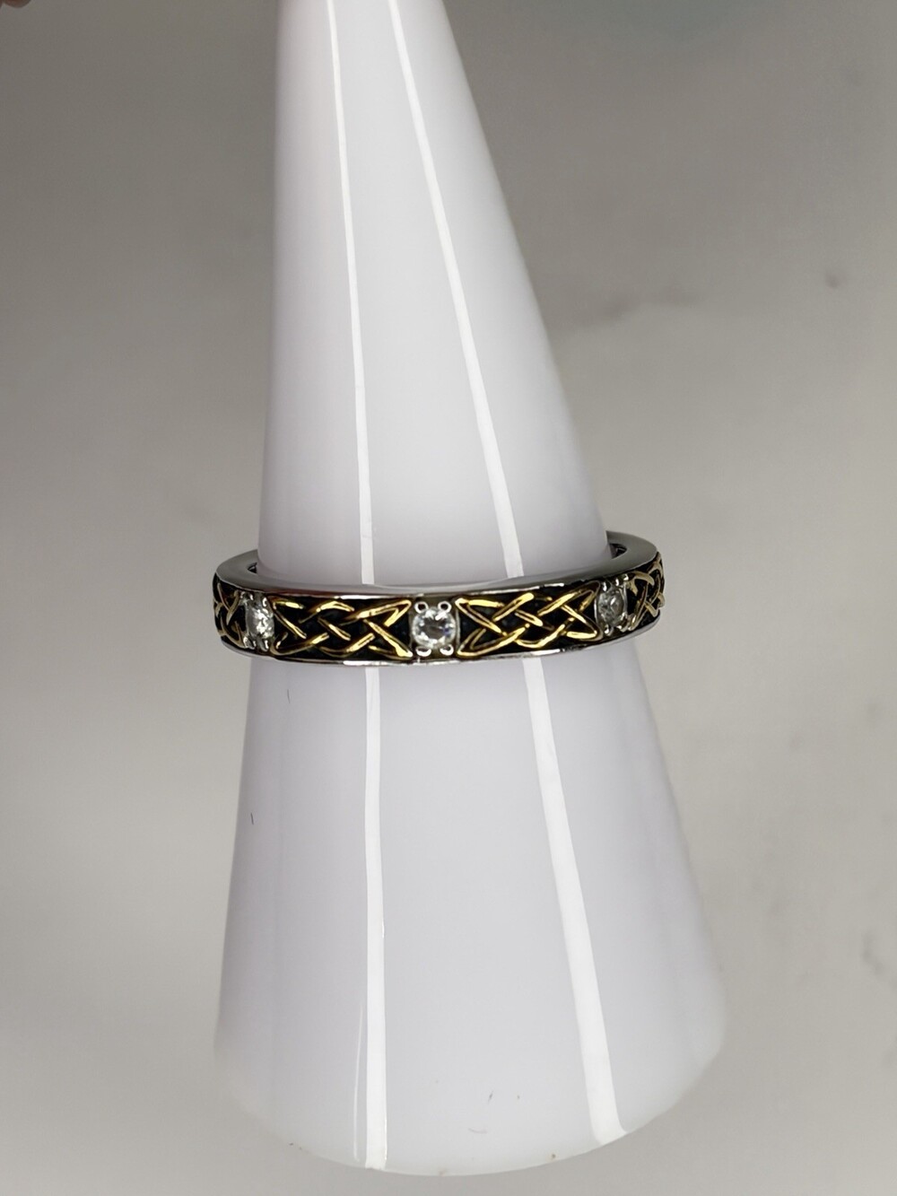 BGE Sterling Silver 925 Celtic Knot Band Ring Gold Accent CZ 9 Years Love Size 8